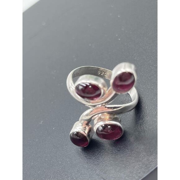 Sterling Silver 925 Semi Precious Stone Garnet Y Necklace and Ring Set Sz 8 - Picture 7 of 16